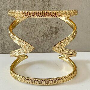 Modern Statement Cuff Bracelet Gold Plated Embossed Open Style 2.5" Wide Small